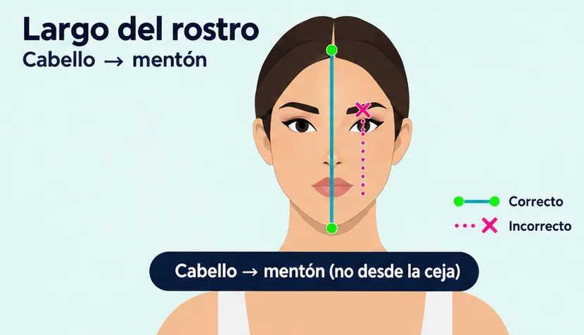Ilustración: medir el largo del rostro de la línea del cabello al mentón