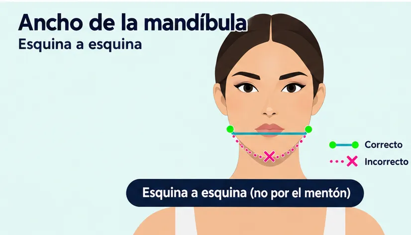 Ilustración: medir la mandíbula en línea recta, no por el mentón